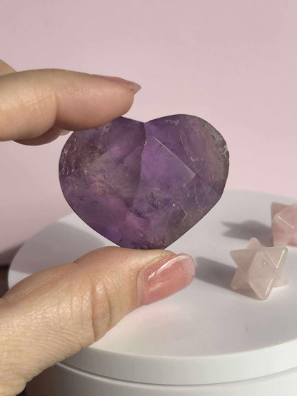 Amethyst Facet Heart Carving Anniversary Gift Mom To Be Gift Meditation Altar Room Decor Baby Shower Breakup Divorce Gift Calming Crystals