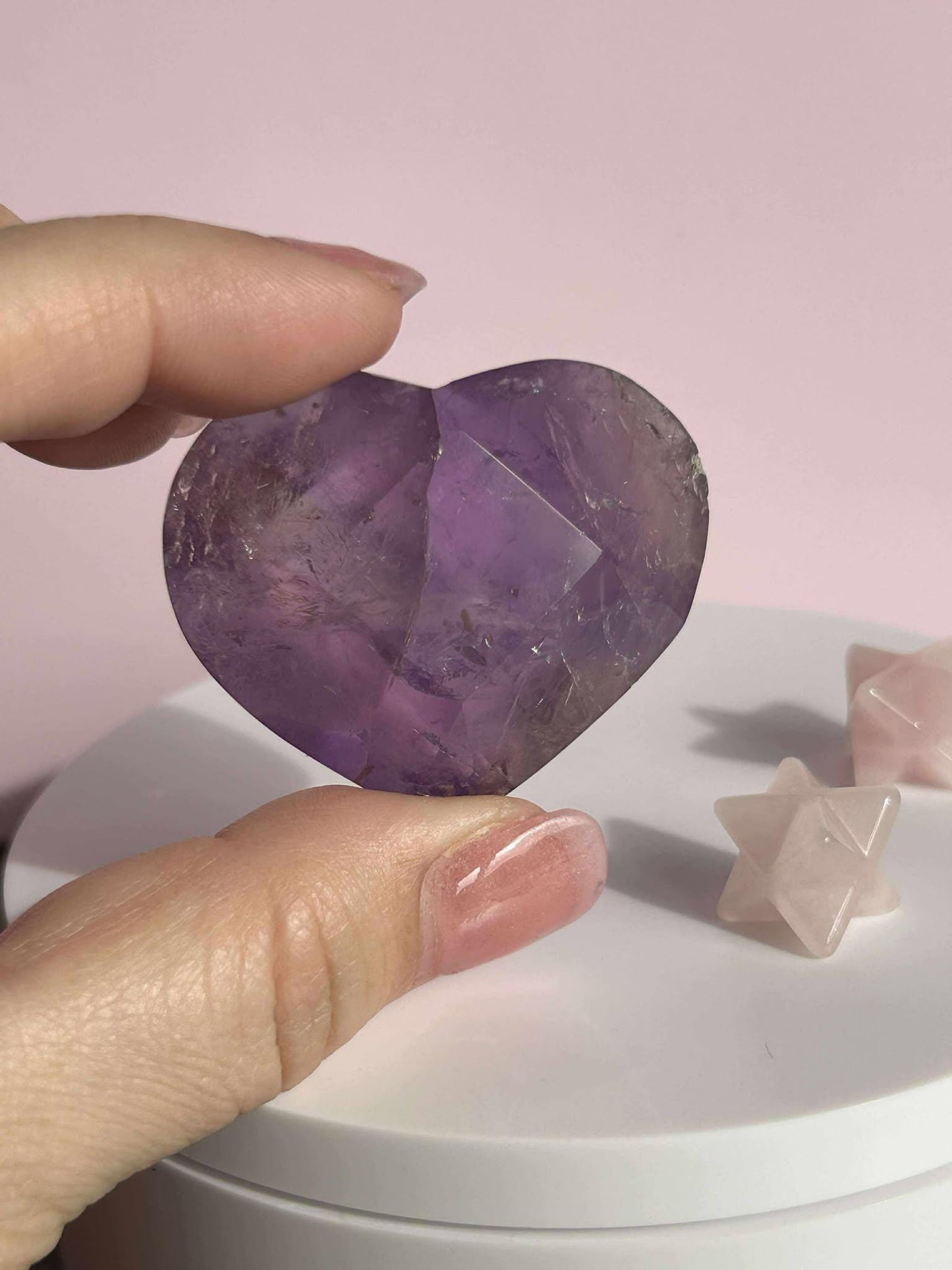 Amethyst Facet Heart Carving Anniversary Gift Mom To Be Gift Meditation Altar Room Decor Baby Shower Breakup Divorce Gift Calming Crystals