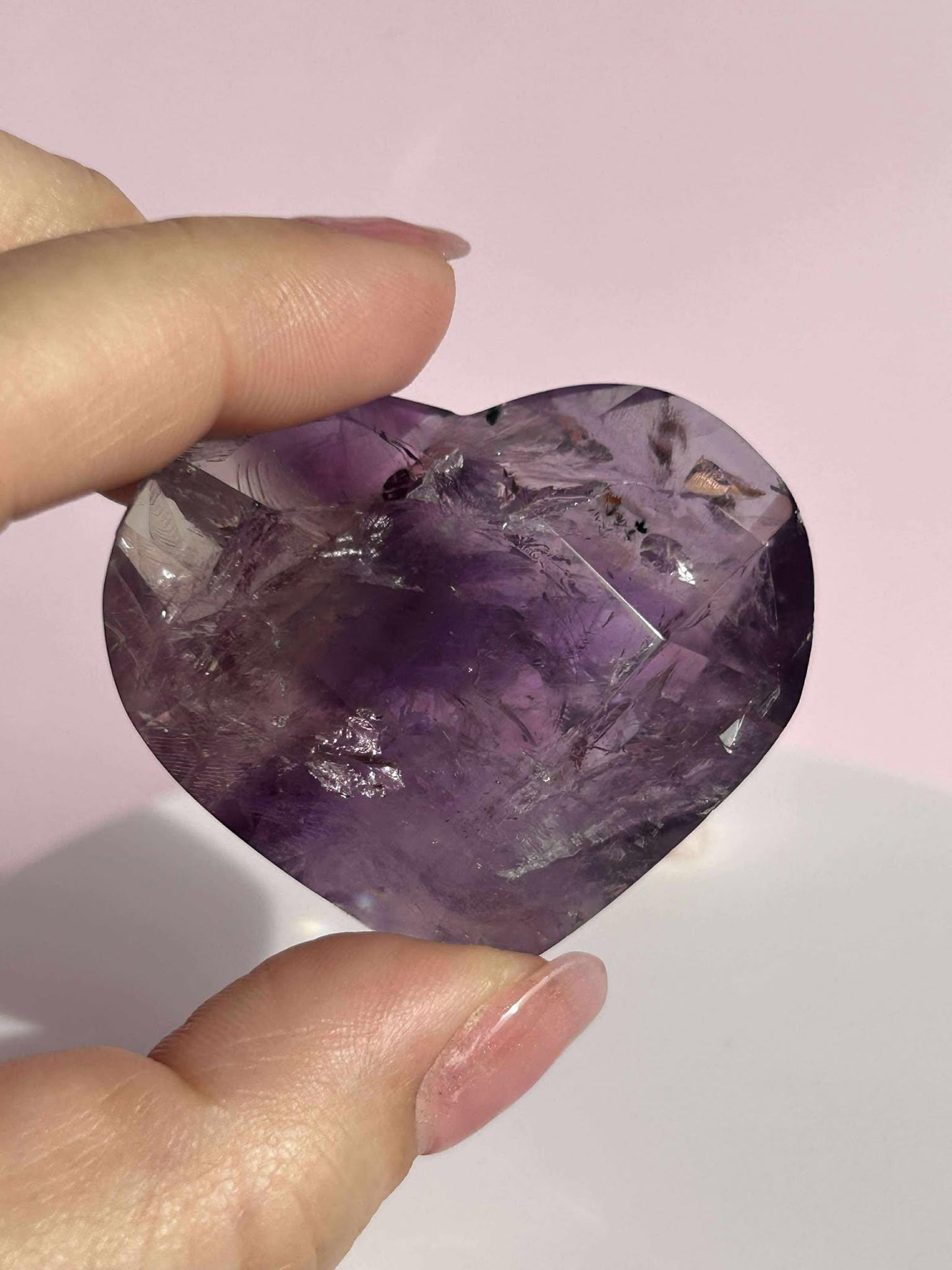 Amethyst Facet Heart Carving Anniversary Gift Mom To Be Gift Meditation Altar Room Decor Baby Shower Breakup Divorce Gift Calming Crystals