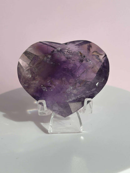 Amethyst Facet Heart Carving Anniversary Gift Mom To Be Gift Meditation Altar Room Decor Baby Shower Breakup Divorce Gift Calming Crystals