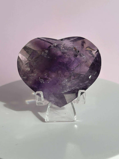 Amethyst Facet Heart Carving Anniversary Gift Mom To Be Gift Meditation Altar Room Decor Baby Shower Breakup Divorce Gift Calming Crystals