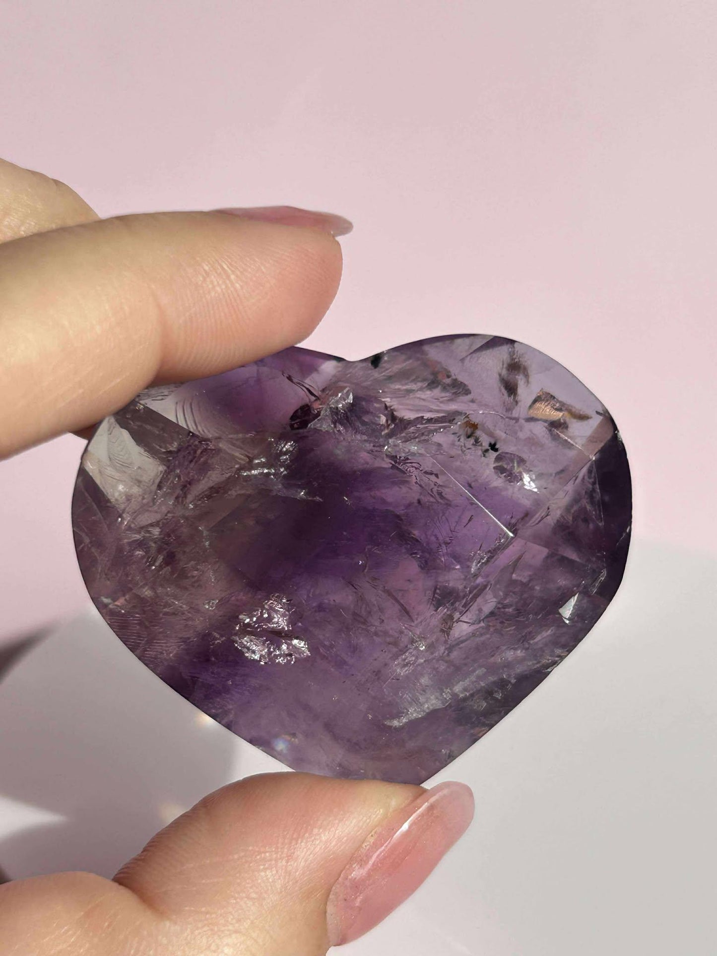 Amethyst Facet Heart Carving Anniversary Gift Mom To Be Gift Meditation Altar Room Decor Baby Shower Breakup Divorce Gift Calming Crystals