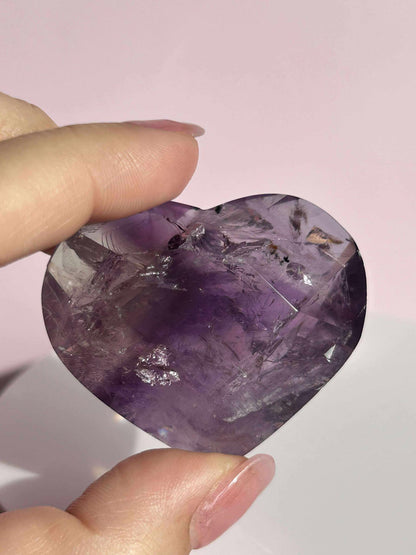 Amethyst Facet Heart Carving Anniversary Gift Mom To Be Gift Meditation Altar Room Decor Baby Shower Breakup Divorce Gift Calming Crystals