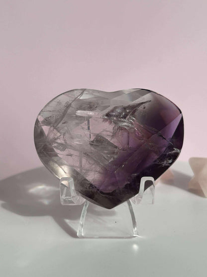 Amethyst Facet Heart Carving Anniversary Gift Mom To Be Gift Meditation Altar Room Decor Baby Shower Breakup Divorce Gift Calming Crystals