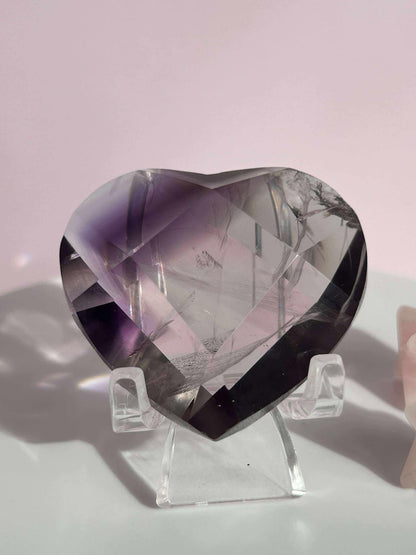 Amethyst Facet Heart Carving Anniversary Gift Mom To Be Gift Meditation Altar Room Decor Baby Shower Breakup Divorce Gift Calming Crystals