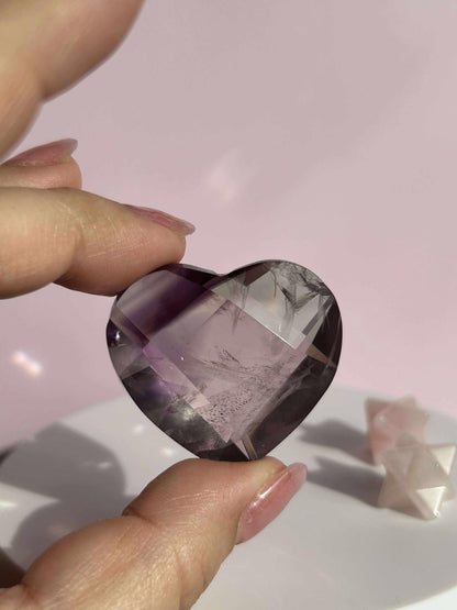 Amethyst Facet Heart Carving Anniversary Gift Mom To Be Gift Meditation Altar Room Decor Baby Shower Breakup Divorce Gift Calming Crystals