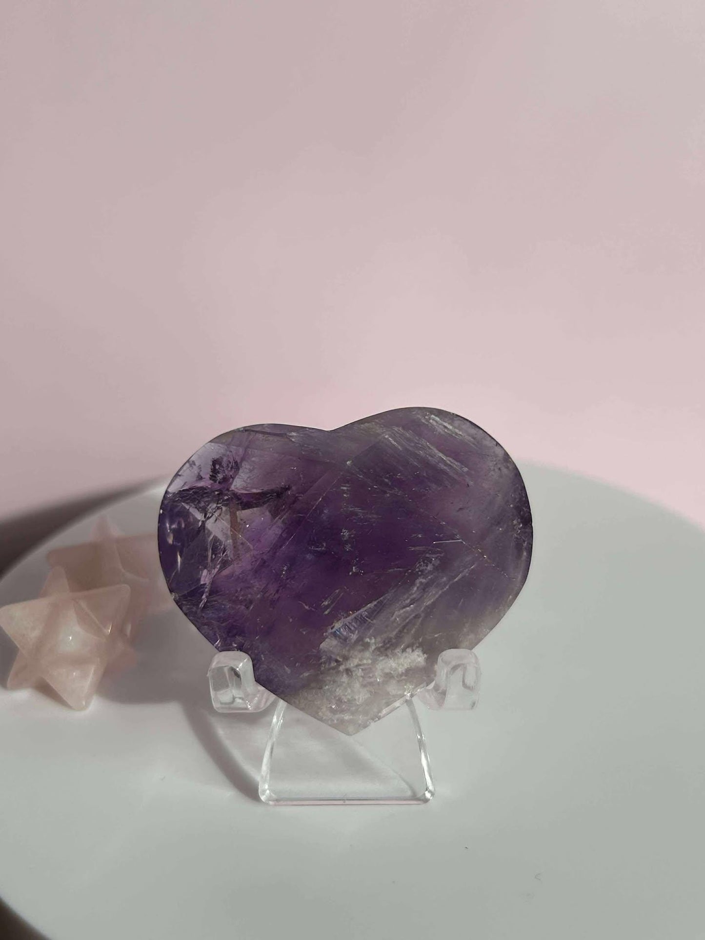 Amethyst Facet Heart Carving Anniversary Gift Mom To Be Gift Meditation Altar Room Decor Baby Shower Breakup Divorce Gift Calming Crystals