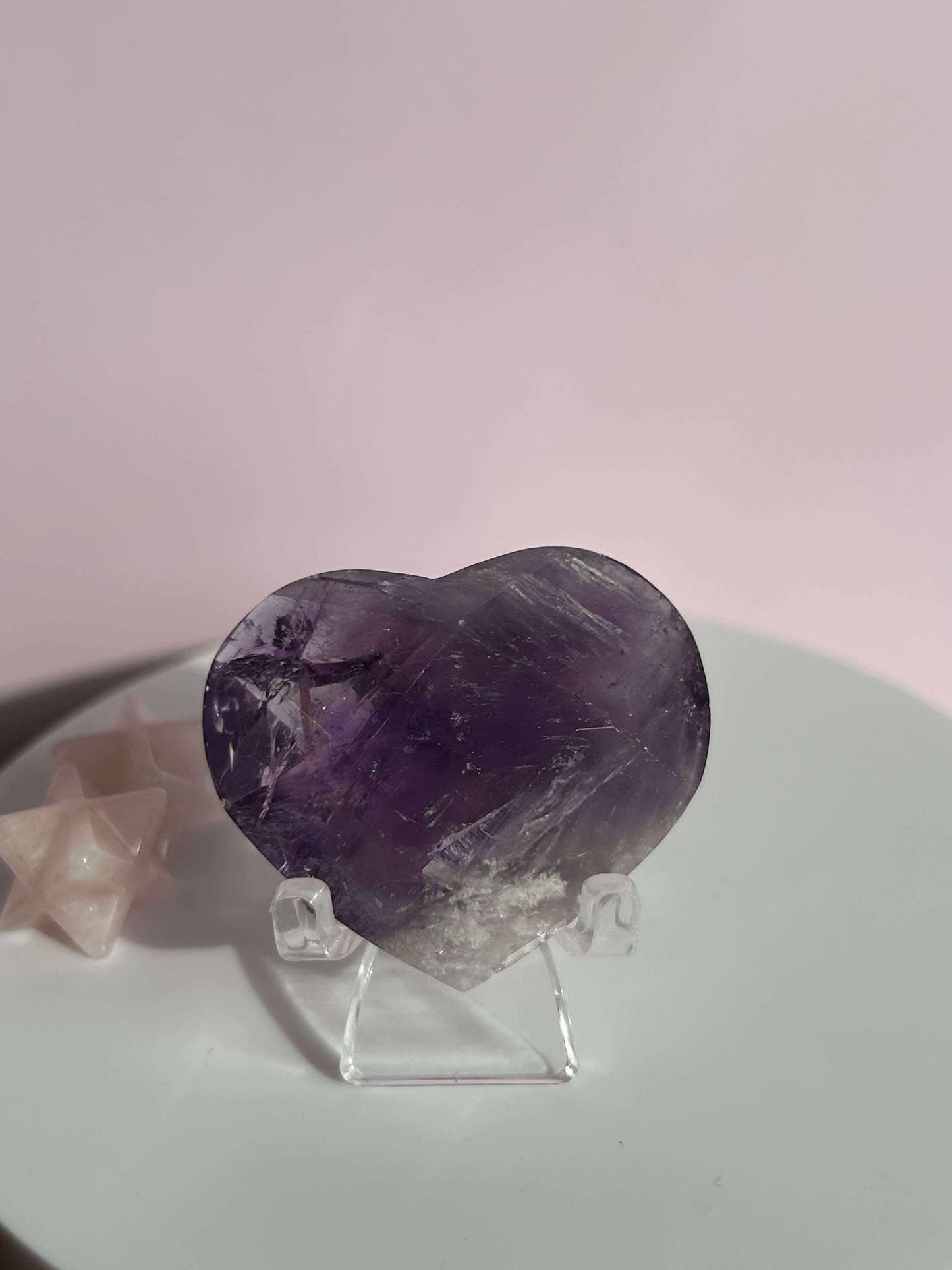 Amethyst Facet Heart Carving Anniversary Gift Mom To Be Gift Meditation Altar Room Decor Baby Shower Breakup Divorce Gift Calming Crystals