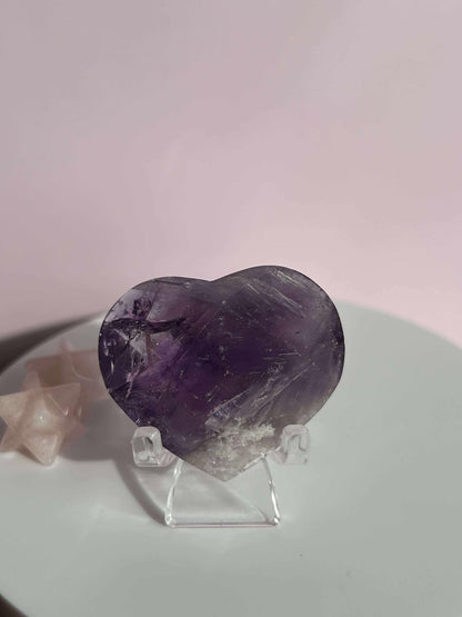 Amethyst Facet Heart Carving Anniversary Gift Mom To Be Gift Meditation Altar Room Decor Baby Shower Breakup Divorce Gift Calming Crystals