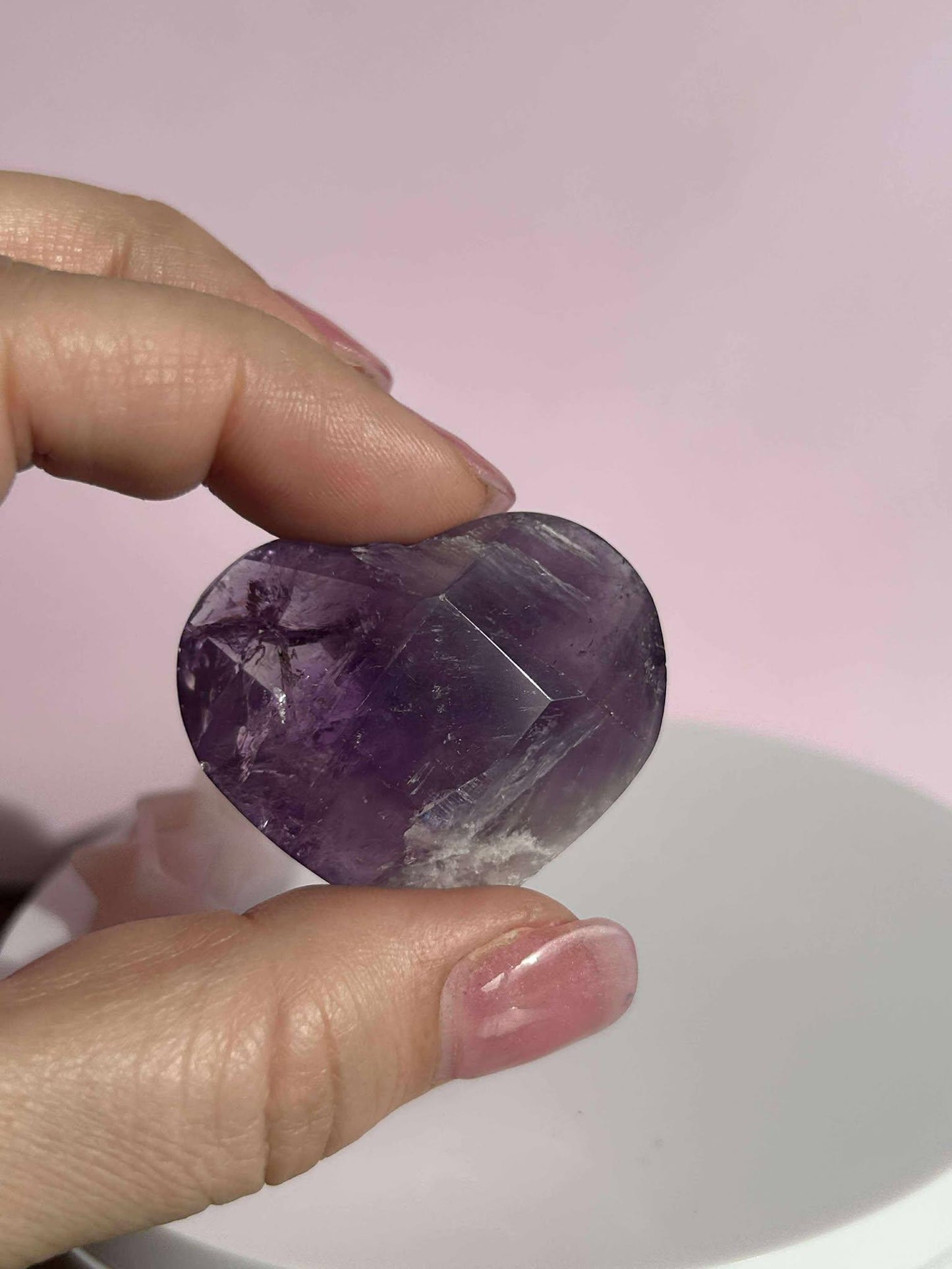 Amethyst Facet Heart Carving Anniversary Gift Mom To Be Gift Meditation Altar Room Decor Baby Shower Breakup Divorce Gift Calming Crystals