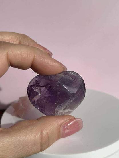Amethyst Facet Heart Carving Anniversary Gift Mom To Be Gift Meditation Altar Room Decor Baby Shower Breakup Divorce Gift Calming Crystals