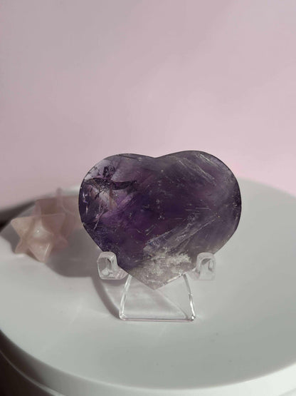 Amethyst Facet Heart Carving Anniversary Gift Mom To Be Gift Meditation Altar Room Decor Baby Shower Breakup Divorce Gift Calming Crystals