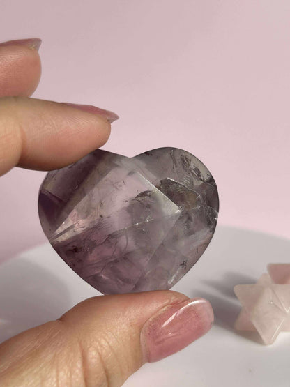 Amethyst Facet Heart Carving Anniversary Gift Mom To Be Gift Meditation Altar Room Decor Baby Shower Breakup Divorce Gift Calming Crystals