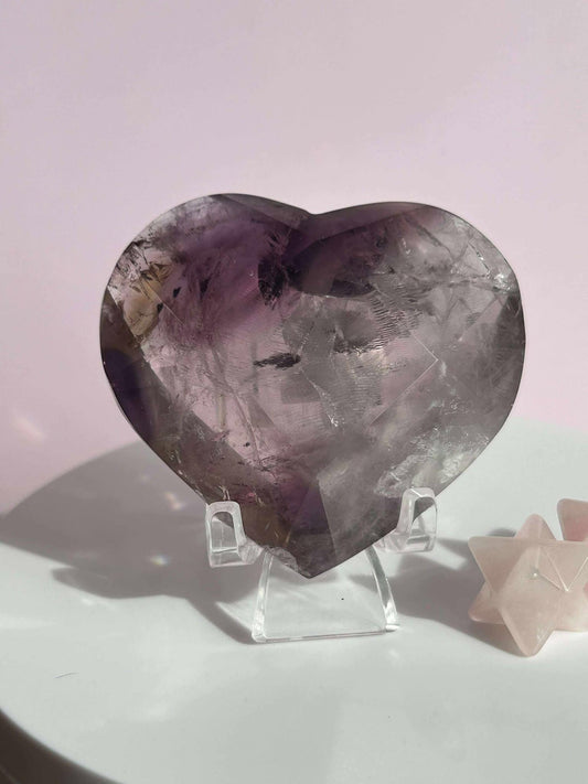 Amethyst Facet Heart Carving Anniversary Gift Mom To Be Gift Meditation Altar Room Decor Baby Shower Breakup Divorce Gift Calming Crystals