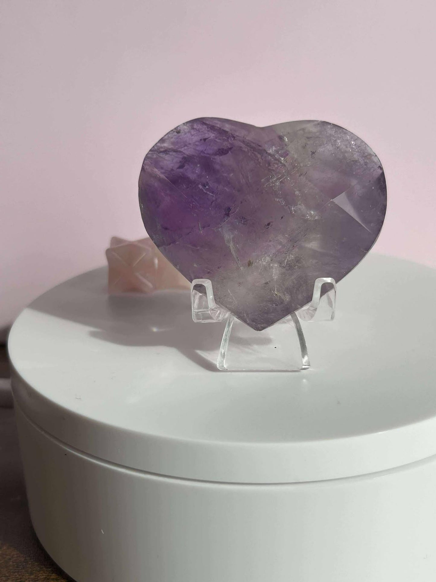 Amethyst Facet Heart Carving Anniversary Gift Mom To Be Gift Meditation Altar Room Decor Baby Shower Breakup Divorce Gift Calming Crystals