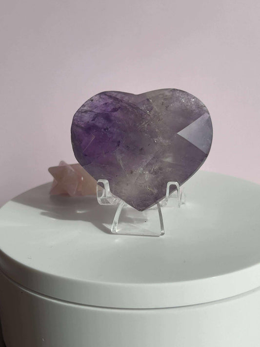Amethyst Facet Heart Carving Anniversary Gift Mom To Be Gift Meditation Altar Room Decor Baby Shower Breakup Divorce Gift Calming Crystals