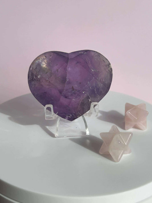 Amethyst Facet Heart Carving Anniversary Gift Mom To Be Gift Meditation Altar Room Decor Baby Shower Breakup Divorce Gift Calming Crystals