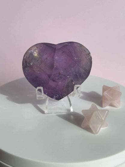 Amethyst Facet Heart Carving Anniversary Gift Mom To Be Gift Meditation Altar Room Decor Baby Shower Breakup Divorce Gift Calming Crystals