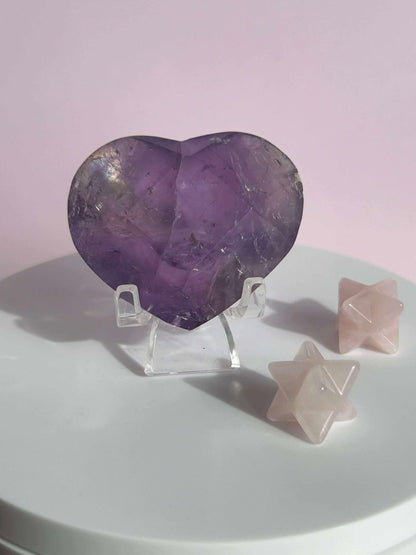 Amethyst Facet Heart Carving Anniversary Gift Mom To Be Gift Meditation Altar Room Decor Baby Shower Breakup Divorce Gift Calming Crystals