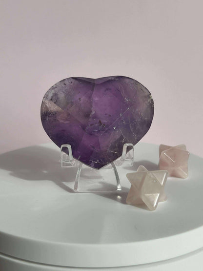 Amethyst Facet Heart Carving Anniversary Gift Mom To Be Gift Meditation Altar Room Decor Baby Shower Breakup Divorce Gift Calming Crystals