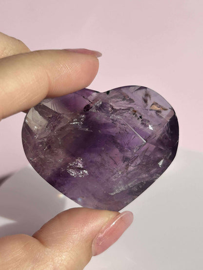 Amethyst Facet Heart Carving Anniversary Gift Mom To Be Gift Meditation Altar Room Decor Baby Shower Breakup Divorce Gift Calming Crystals