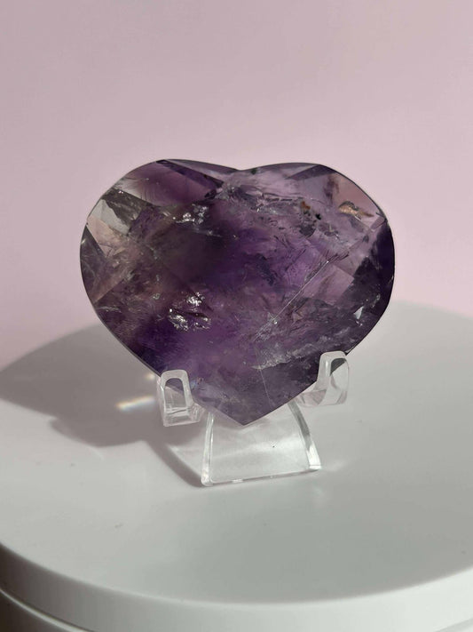 Amethyst Facet Heart Carving Anniversary Gift Mom To Be Gift Meditation Altar Room Decor Baby Shower Breakup Divorce Gift Calming Crystals