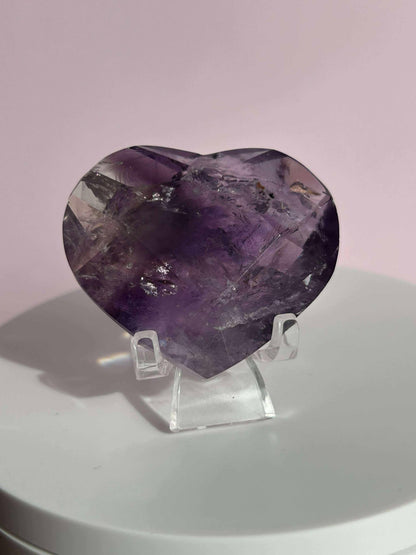 Amethyst Facet Heart Carving Anniversary Gift Mom To Be Gift Meditation Altar Room Decor Baby Shower Breakup Divorce Gift Calming Crystals