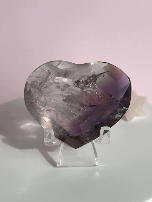 Amethyst Facet Heart Carving Anniversary Gift Mom To Be Gift Meditation Altar Room Decor Baby Shower Breakup Divorce Gift Calming Crystals