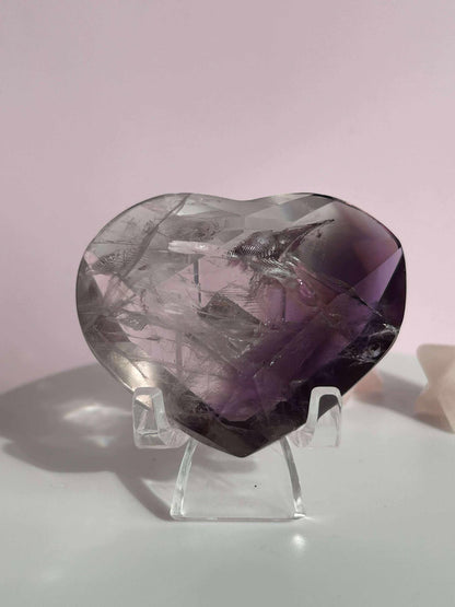 Amethyst Facet Heart Carving Anniversary Gift Mom To Be Gift Meditation Altar Room Decor Baby Shower Breakup Divorce Gift Calming Crystals