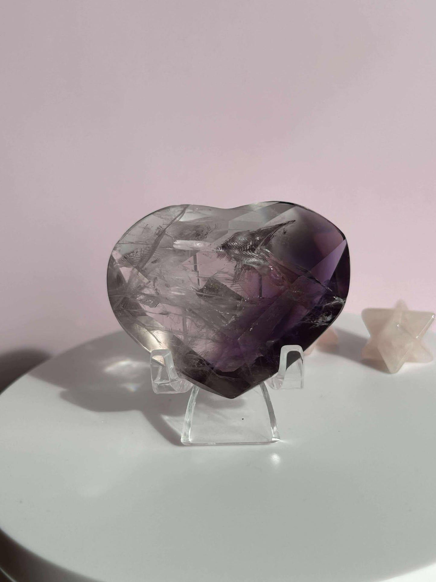 Amethyst Facet Heart Carving Anniversary Gift Mom To Be Gift Meditation Altar Room Decor Baby Shower Breakup Divorce Gift Calming Crystals