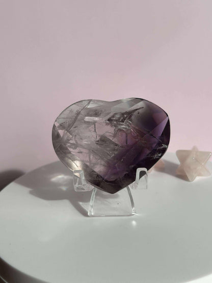 Amethyst Facet Heart Carving Anniversary Gift Mom To Be Gift Meditation Altar Room Decor Baby Shower Breakup Divorce Gift Calming Crystals