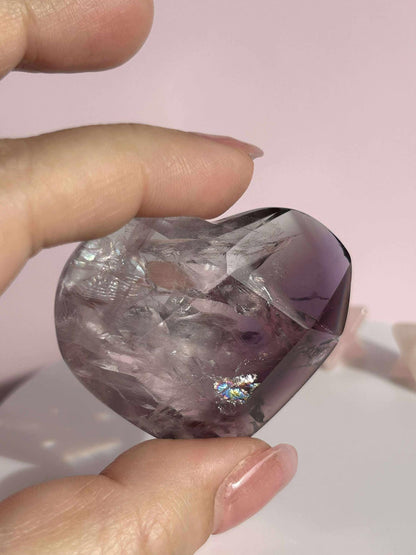 Amethyst Facet Heart Carving Anniversary Gift Mom To Be Gift Meditation Altar Room Decor Baby Shower Breakup Divorce Gift Calming Crystals