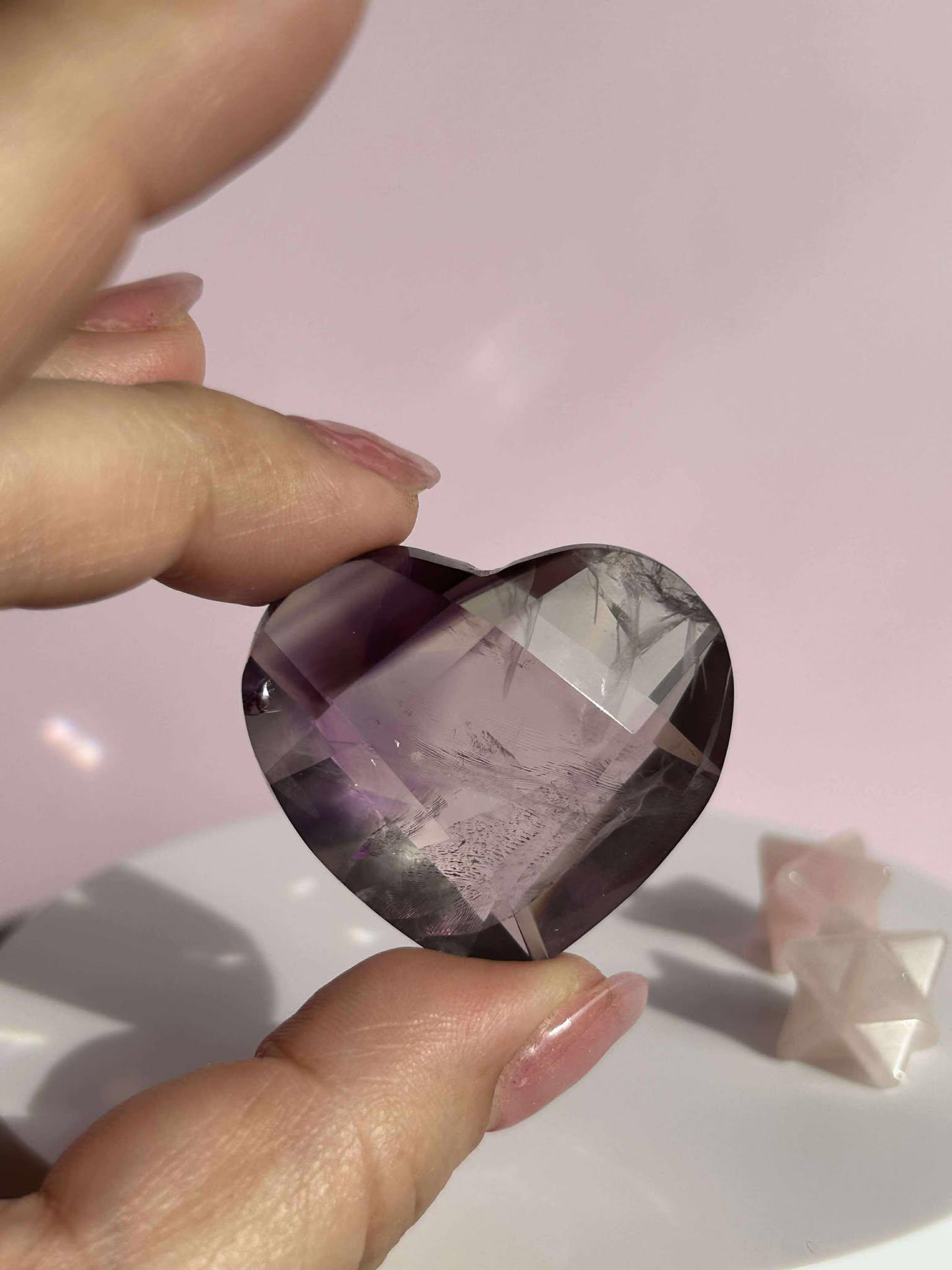 Amethyst Facet Heart Carving Anniversary Gift Mom To Be Gift Meditation Altar Room Decor Baby Shower Breakup Divorce Gift Calming Crystals