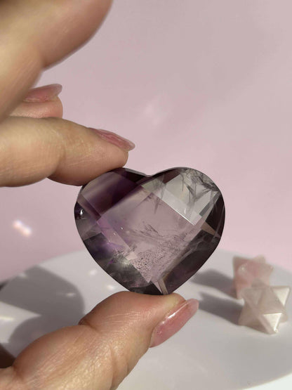Amethyst Facet Heart Carving Anniversary Gift Mom To Be Gift Meditation Altar Room Decor Baby Shower Breakup Divorce Gift Calming Crystals