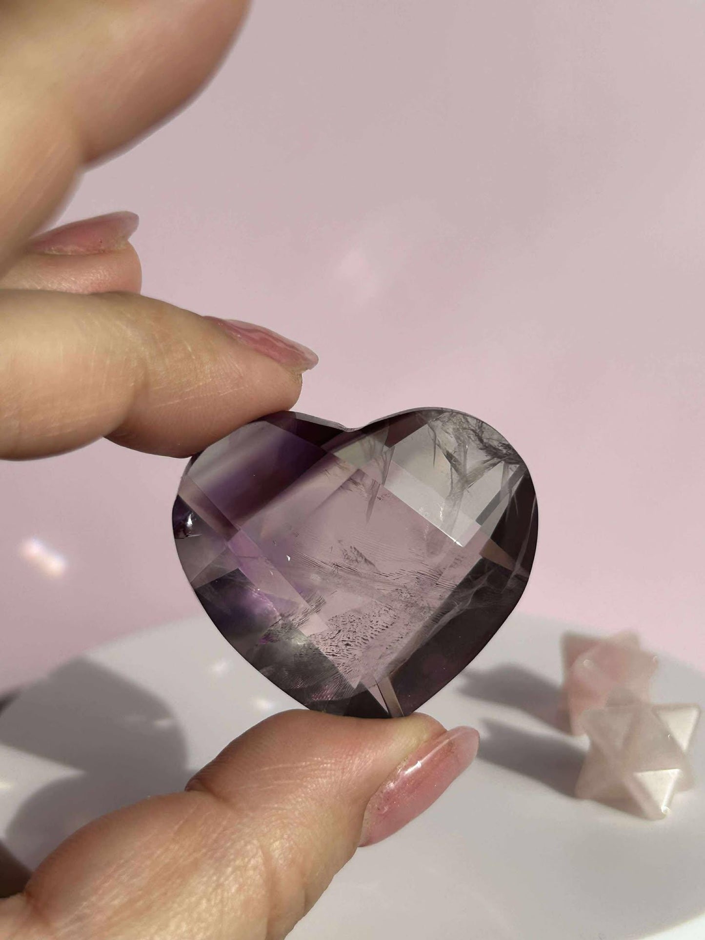 Amethyst Facet Heart Carving Anniversary Gift Mom To Be Gift Meditation Altar Room Decor Baby Shower Breakup Divorce Gift Calming Crystals