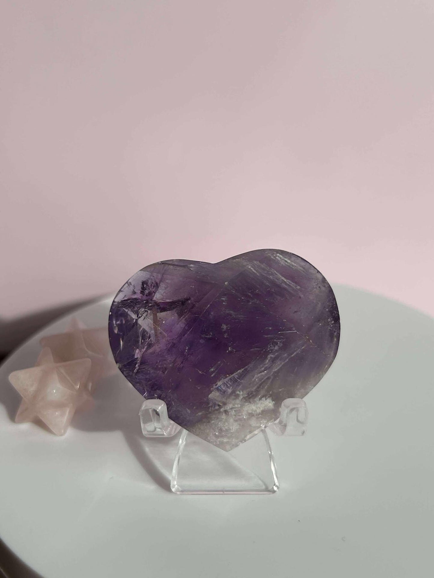 Amethyst Facet Heart Carving Anniversary Gift Mom To Be Gift Meditation Altar Room Decor Baby Shower Breakup Divorce Gift Calming Crystals