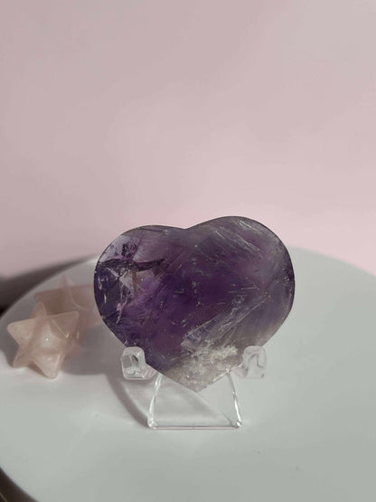 Amethyst Facet Heart Carving Anniversary Gift Mom To Be Gift Meditation Altar Room Decor Baby Shower Breakup Divorce Gift Calming Crystals