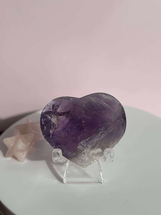 Amethyst Facet Heart Carving Anniversary Gift Mom To Be Gift Meditation Altar Room Decor Baby Shower Breakup Divorce Gift Calming Crystals