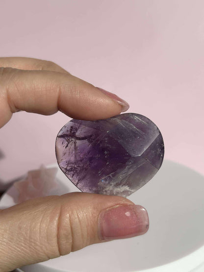 Amethyst Facet Heart Carving Anniversary Gift Mom To Be Gift Meditation Altar Room Decor Baby Shower Breakup Divorce Gift Calming Crystals