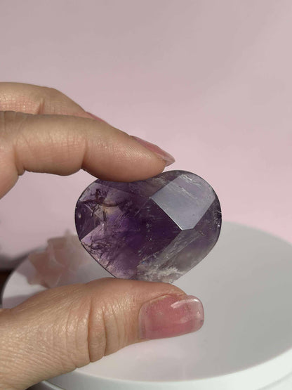 Amethyst Facet Heart Carving Anniversary Gift Mom To Be Gift Meditation Altar Room Decor Baby Shower Breakup Divorce Gift Calming Crystals