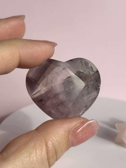 Amethyst Facet Heart Carving Anniversary Gift Mom To Be Gift Meditation Altar Room Decor Baby Shower Breakup Divorce Gift Calming Crystals