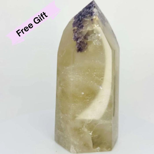Citrine Lepidolite Crystal Point Solar Plexus Third Eye Meditation Feng Shui Libra Crystal Home Warming  Student Teacher Baby Shower Gift