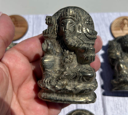 Ganesh Pyrite Carving Unique Gold Crystal Home Decor Meditation Altar Gift Yogi Statue Spiritual Collector Display Anniversary Wedding Gift