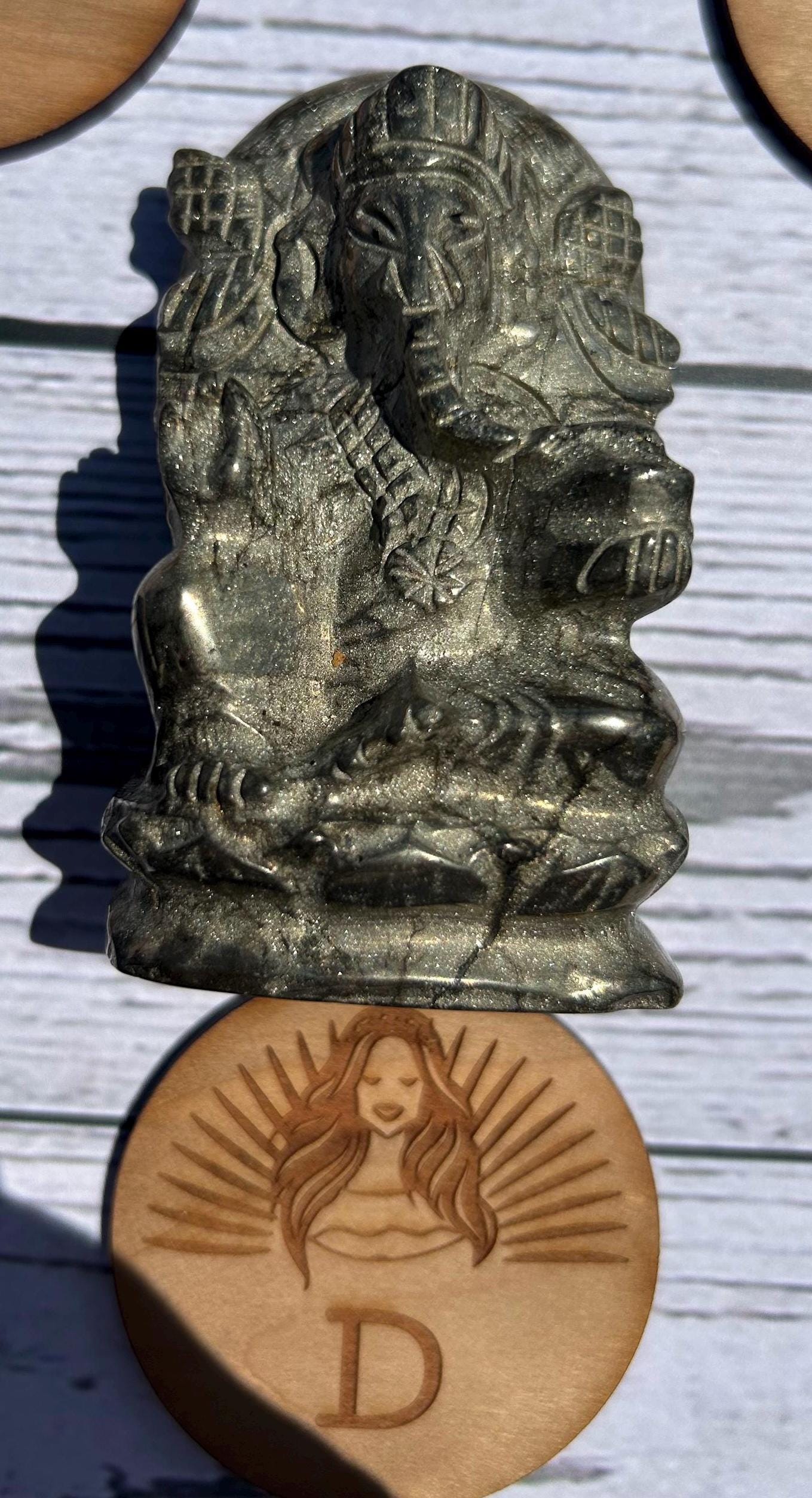 Ganesh Pyrite Carving Unique Gold Crystal Home Decor Meditation Altar Gift Yogi Statue Spiritual Collector Display Anniversary Wedding Gift
