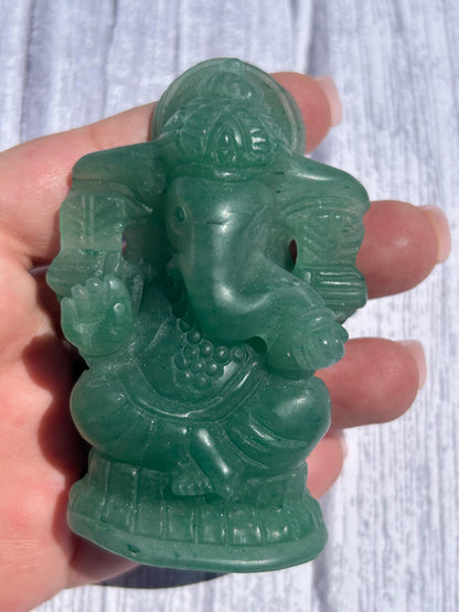 Ganesh Green Aventurine Carving Crystal Home Decor Meditation Altar Gift Yogi Statue Spiritual Collector Display Anniversary Wedding Gift