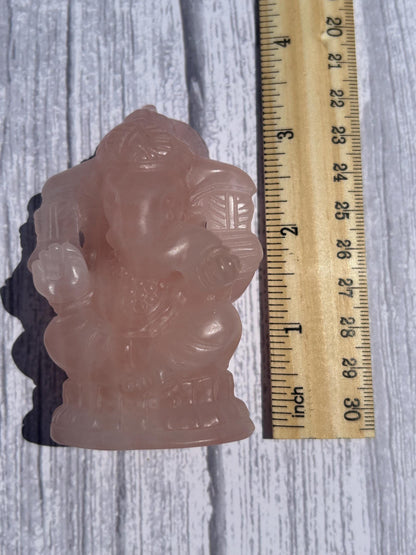 Ganesh Rose Quartz Carving Crystal Home Decor Meditation Altar Gift Mothers Day Anniversary Wedding Gift Heart Chakra May Crystal Birthstone
