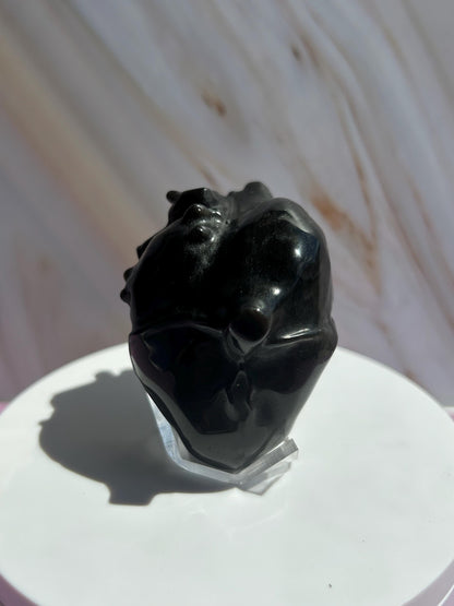 Black Silver Obsidian Heart Carved Stone Decorative Crystal Mothers Day Anniversary Valentines Gift for Best Friend Empath Bedroom Decor