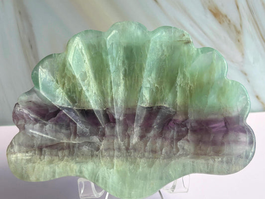 Fluorite Seashell Bowl Carved Dish Jewelry Holder Ocean Inspired Home Decor Gift for Beach Lover Bathroom Vanity Tray Coastal Mother Gift