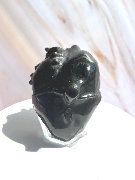 Black Silver Obsidian Heart Carved Stone Decorative Crystal Mothers Day Anniversary Valentines Gift for Best Friend Empath Bedroom Decor