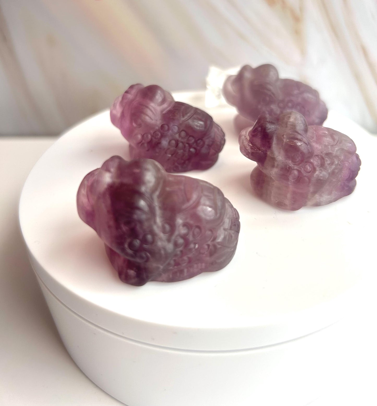 Money Toad Fluorite Carving Purple Stone Crown Chakra Feng Shui Dorm Bedroom Home Decor Gift New Mom New to Crystals New Love Back to school